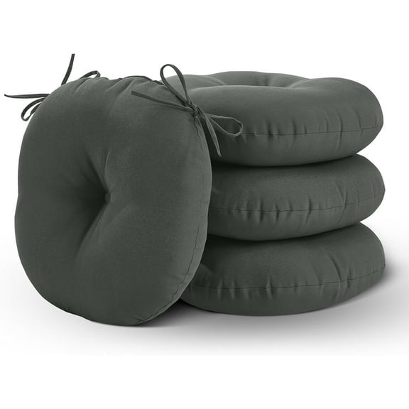 Round Outdoor Cushions, Tufted Bistro Chair Cushions with Ties, Thickened Cushions for Patio Furniture, 4 Pack, 15x15 Inch, Dark Grey