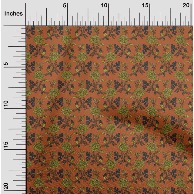 oneOone Cotton Flex Fabric Leaves & Floral Block Printed Craft Fabric BTY 40 Inch Wide