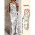 thumbnail image 4 of Womens One Shoulder Black And White Polka Dot Long Dress With Ruffle Hem, 4 of 6
