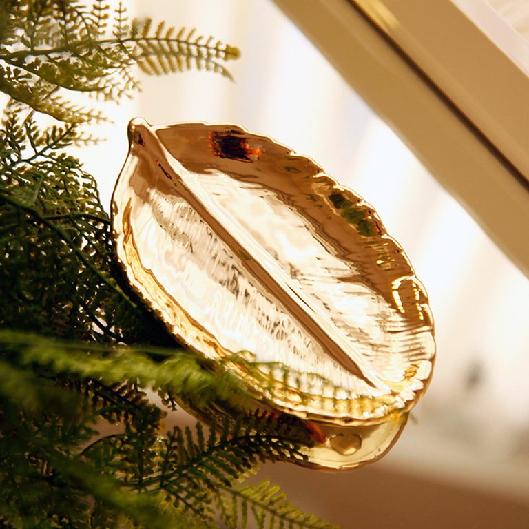 Gold Metal Feather Trinket Dish