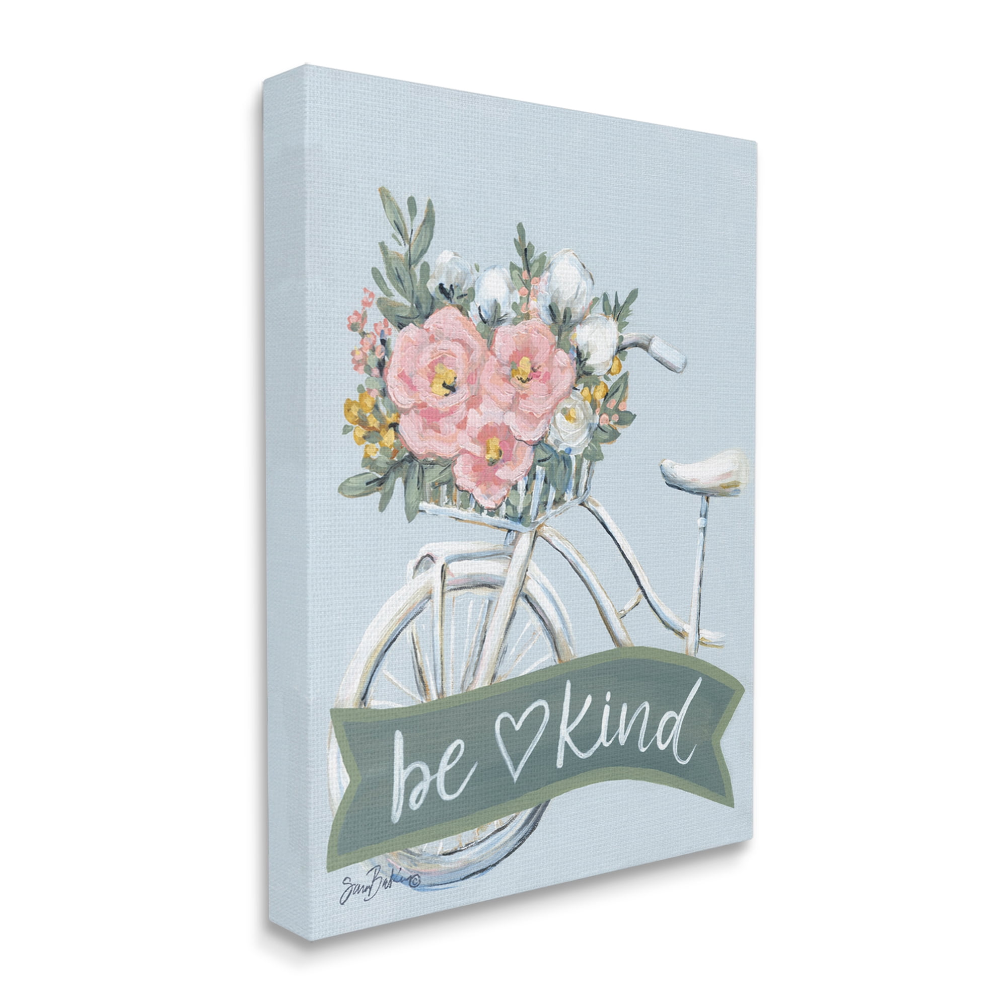 Stupell Industries Be Kind Floral Bicycle Botanical & Floral Painting Gallery Wrapped Canvas Print Wall Art, 16 x 20