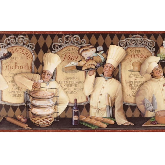 Trimz Cafe Pastry Chef Wallpaper Border - Kitchen and Dinning Room Wall Decor - Length 15 ft - Brown