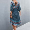 thumbnail image 6 of USSUMA Dresses For Women Party Casual,Women Bohemian Summer Dresses V Neck 3/4 Long Sleeve Ruffle Floral Flowy Boho Babydoll Mini Short Beach Dress, 6 of 8