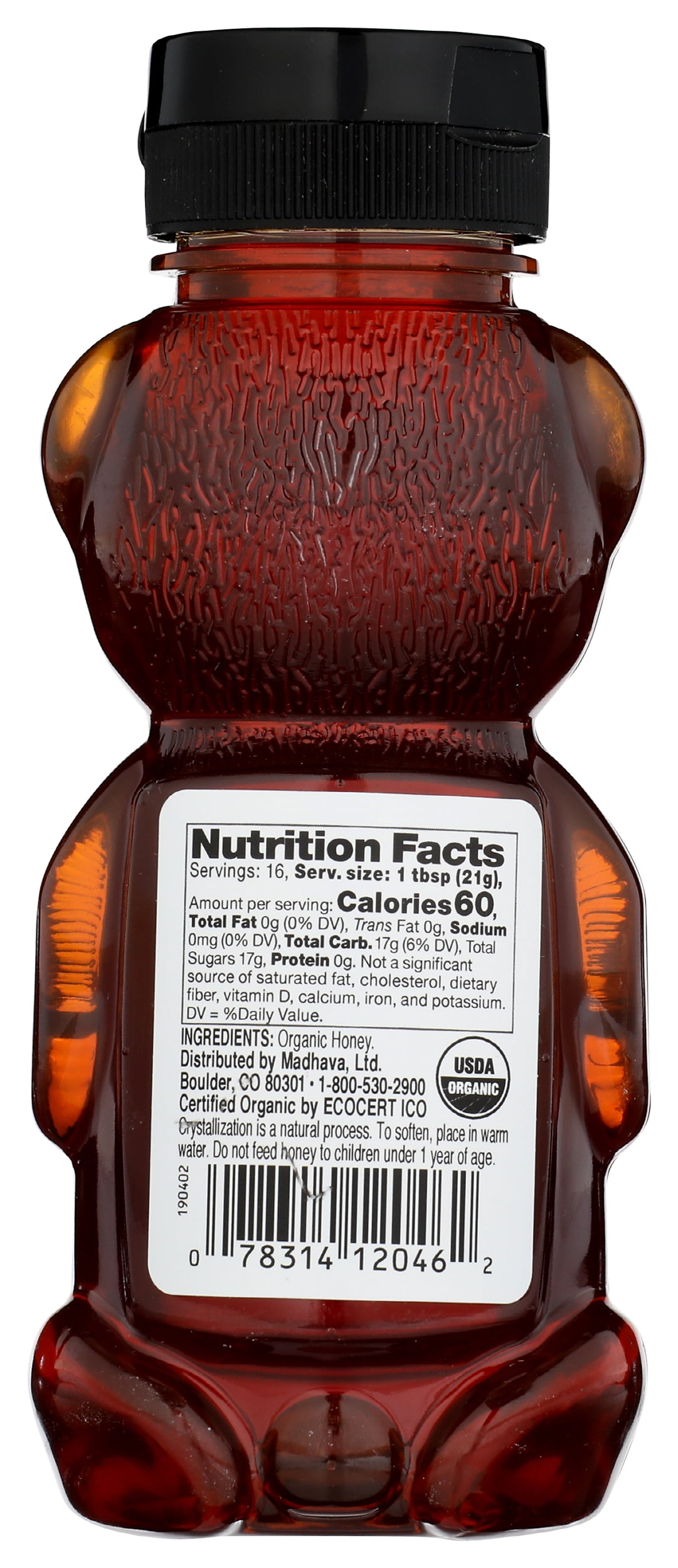 Pack of 6, Madhava Organic Unfiltered Amber Honey, 12 oz
