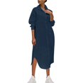thumbnail image 2 of Gspmoly Robes d'Été pour Femmes, Mode pour Femmes Col Rabattu Ample Coton Lin Manches Longues Ajustée Taille Haute Robe Robe de Cocktail Économies, 2 of 8