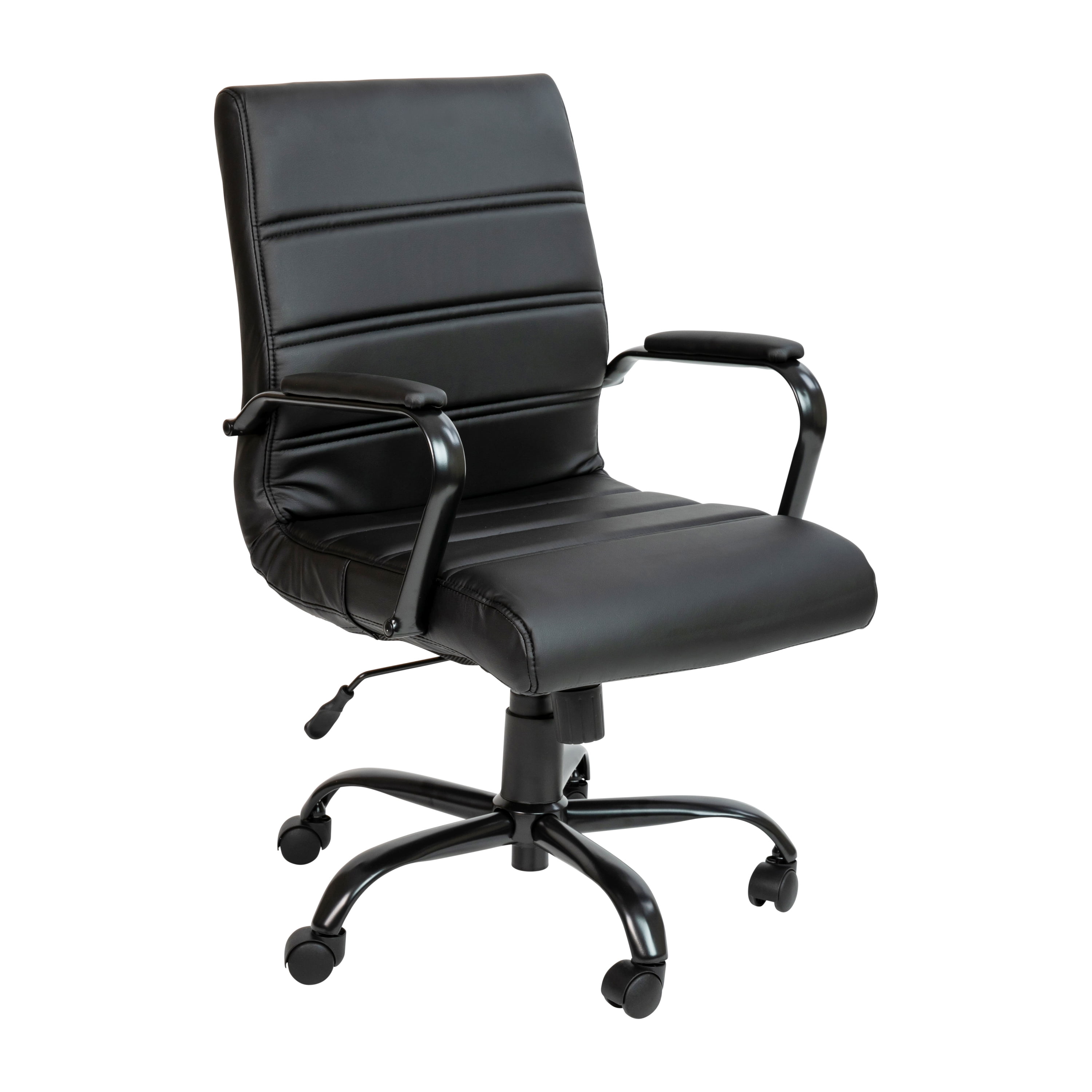 Merrick Lane Contemporary Mid-Back Black Faux Leather Home Office Chair with Padded Black Arms