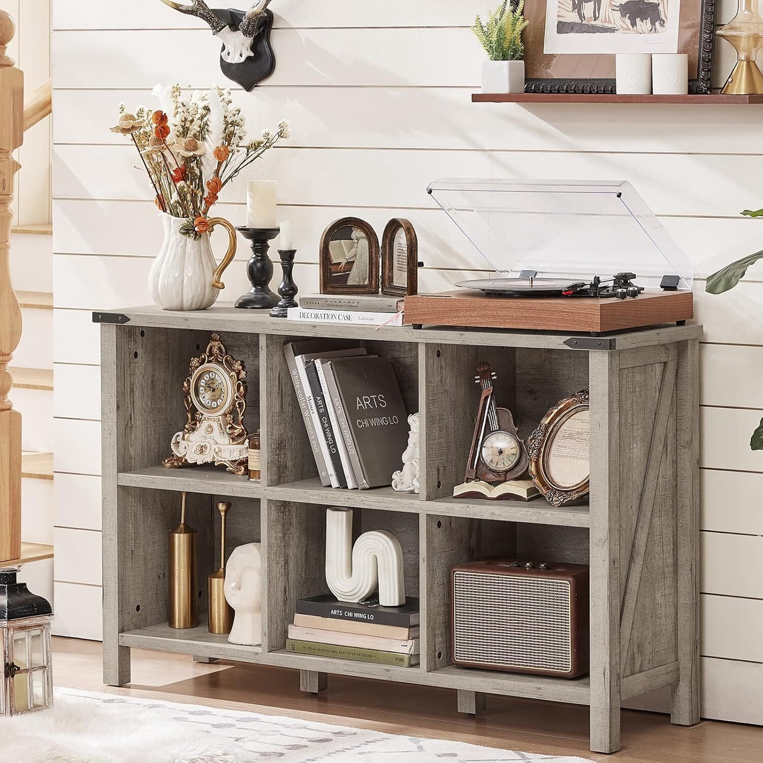 Joaxswe Wooden 6 Cube Storage Organizer with Closed Back Panel,Oak Cube Shelf, Cubby Storage Organizer with Compartments for Office, Display Shelf
