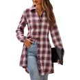 thumbnail image 1 of Camisa Abrigos a cuadros con botones para mujer, camisas casuales de manga larga, cómodas camisas de primavera y otoño, Tops Ygjytge Rojo T L para Mujer, 1 of 7