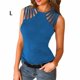 thumbnail image 4 of Qarigey Chaleco Casual apretado Color sólido cintura alta Tanktop playa vacaciones baile sin mangas camisa adolescentes verano Top ropa Prendas para la parte del cuerpo Azul L Qarigey AP011123-13, 4 of 6