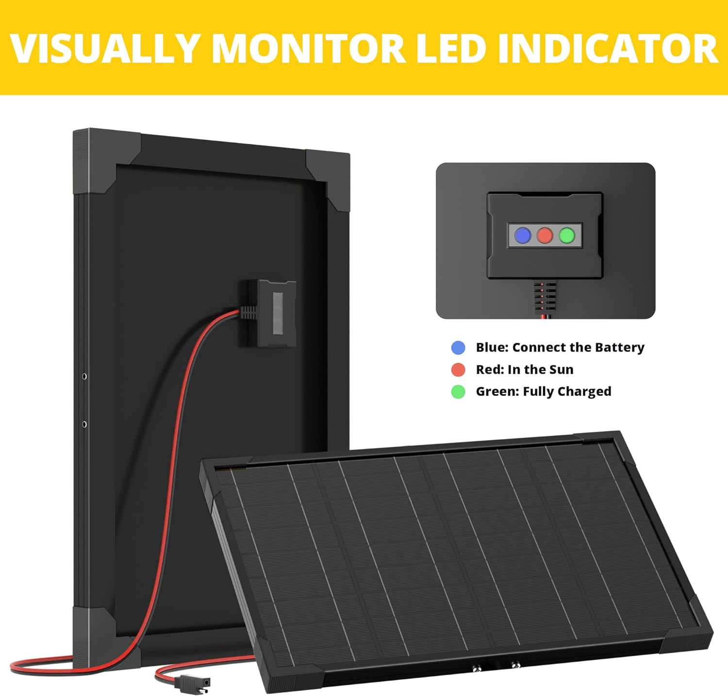 Voltset 10W 12V Waterproof Solar Battery Trickle Charger & Maintainer, Solar Panel Built-in MPPT Charge Controller with Tubular Bracket, SAE Cables for Automatic Gate Opener, Electrical Fence