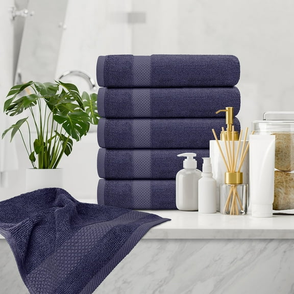 White Classic Luxury Cotton 6 Pc Blue Hand Towels Set, Hotel Style Small Bath Towel and Face Towel 16x30, Navy Blue Soft Plush Bath Towels Pack of 6, Thick Quick Dry Gym Towels, Bathroom Hand Towels