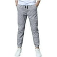 thumbnail image 4 of Pitauce 2 Pack Boys Linen Pants Straight Leg Casual Drawstring Joggers Lightweight Athletic Trouser Summer Beach Pants with Pockets, 4 of 9