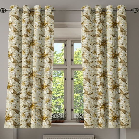 Ambesonne Floral Grommet Curtain, Blooming Flowers Petals, 50" x 54", White Yellow Beige