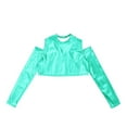 thumbnail image 3 of Alvivi Girls Shiny Metallic Dance Crop Top Long Sleeve Tank Top for Jazz Hip Hop Dancing Performance Lake Green 8, 3 of 5