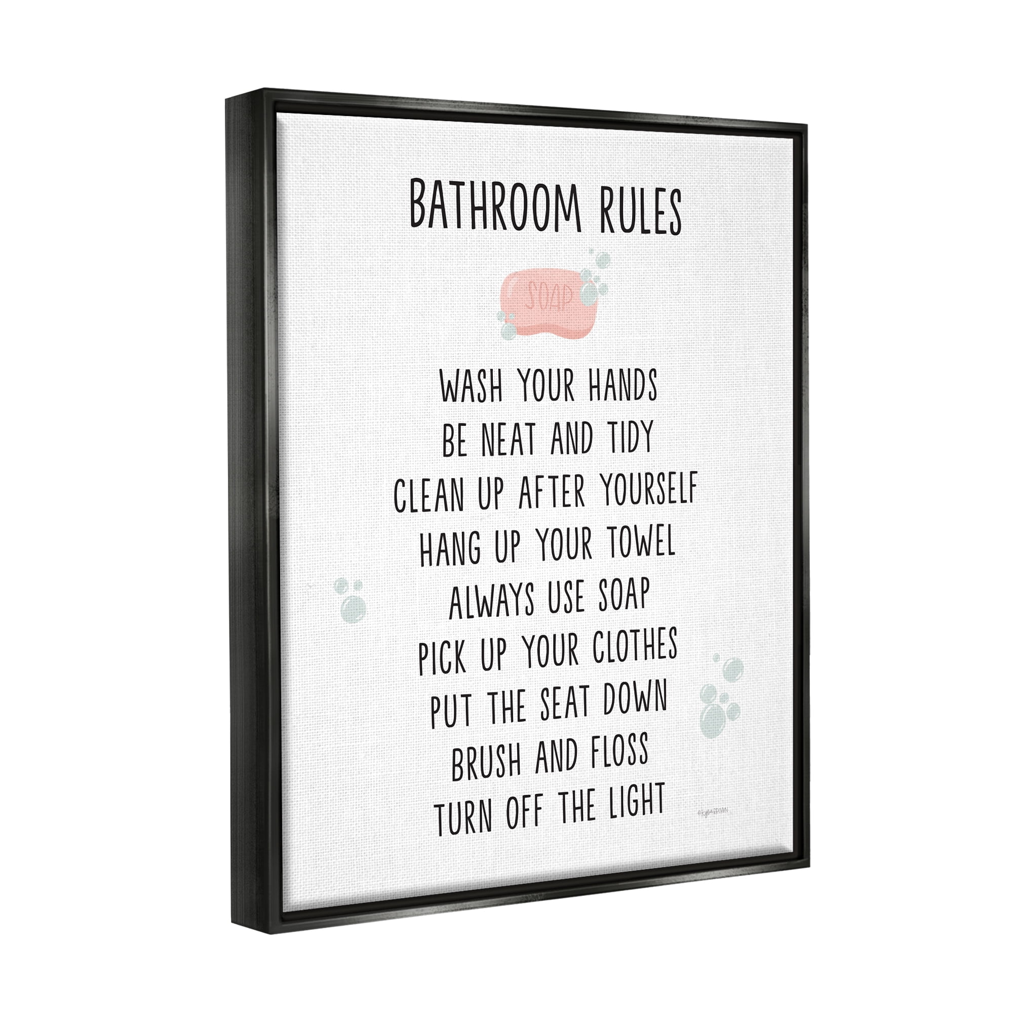 Stupell Industries Bathroom Rules List Soap Bubbles Typography Painting Black Floater Framed Art Print Wall Art