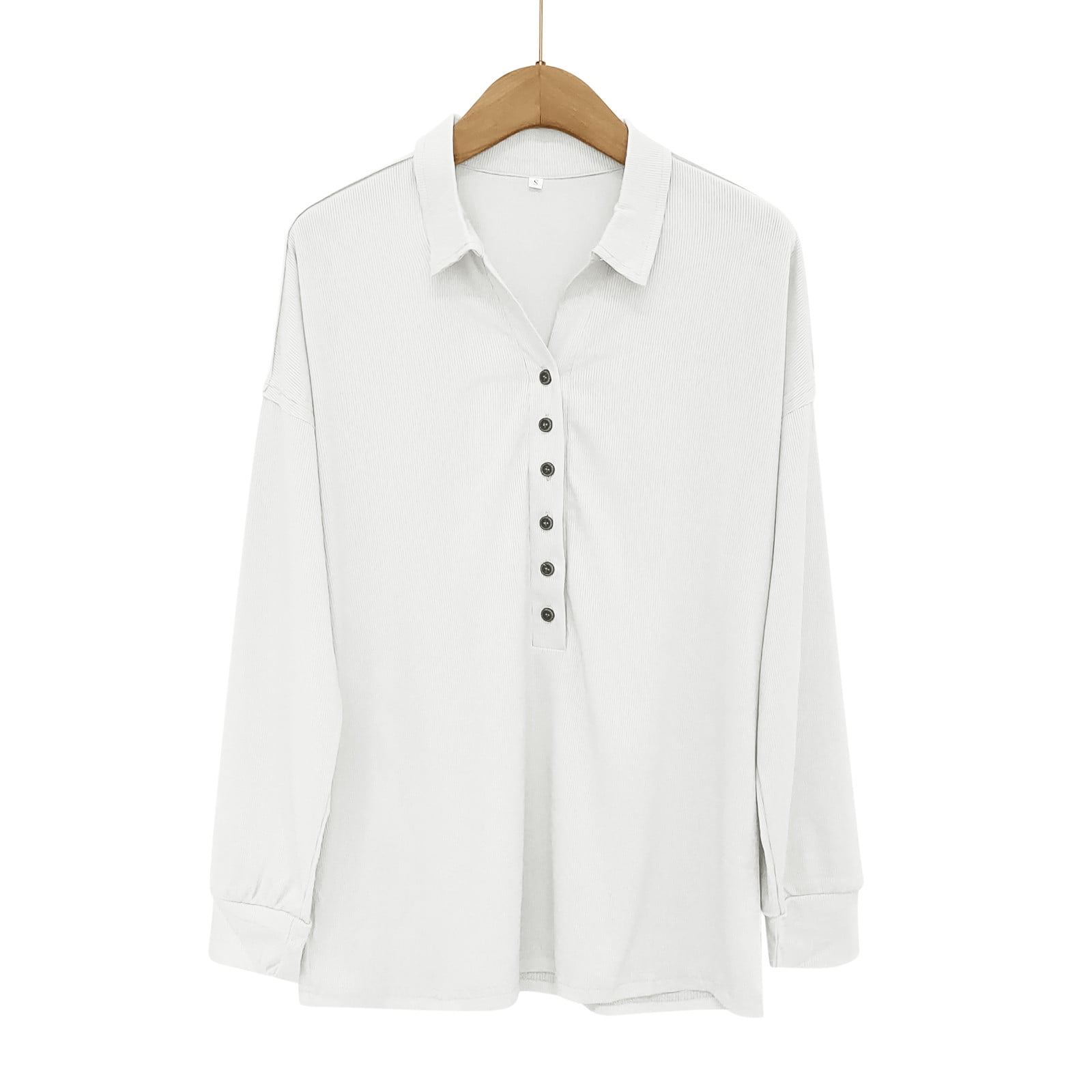 vbnergoie Womens Lapel Shirts Long Sleeve Blouse Button Down