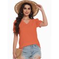 thumbnail image 3 of Womens Casual Cropped T Shirts V Neck Swiss Dot Puff Sleeve Crop Tops Summer Loose Basic Tees Tshirts, 3 of 6