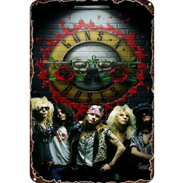 Placa Metal Vintage Guns N Rose Pintura Hierro Rectangular Pared 20x30cm