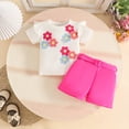 thumbnail image 5 of Toddler Outfits for Girls 2 Piece Floral Print Crew Neck Ruffles Short Sleeve T Shirt And Shorts Daily Wear Baby Girls' Clothing Sets Hot Pink 12 Months-18 Months, 5 of 6