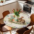 thumbnail image 3 of Easter Bunny Fitted Tablecloth with Elastic Edged, Round Table Cloth for Dining Table, Spring Floral Blossom Easter Eggs Burlap Waterproof Oil Proof Table Cover for Indoor Outdoor 36"-44", 3 of 8