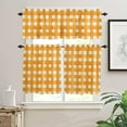 thumbnail image 2 of Orange Plaid Kitchen Curtains, Watercolor Grid Checker Gingham Farmhouse 3-Piece Kitchen Curtain Valance and Tiers Set 36 Inch Length, Rod Pocket Half Window Curtains for Cafe Living Room Bathroom, 2 of 4