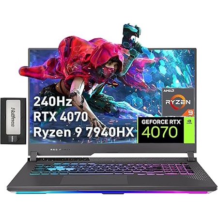 ASUS ROG Strix G17 Gaming Laptop, 17.3" QHD 240Hz Display, AMD Ryzen 9 7940HX, GeForce RTX 4070, 32GB DDR5, 2TB SSD, RGB Backlit Keyboard, Wi-Fi 6E, Win 11, Gray, 256GB Docking Station Set