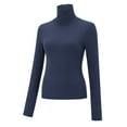 thumbnail image 4 of Holzkary Womens Mock Neck Long Sleeve T Shirts Seamless Tops Turtleneck Slim Fitted Fall Winter Top Basic Clothes 2025 Women's New Advanced Sense Slim Fashion Pure Wind High Neck Base Top Blue L, 4 of 8