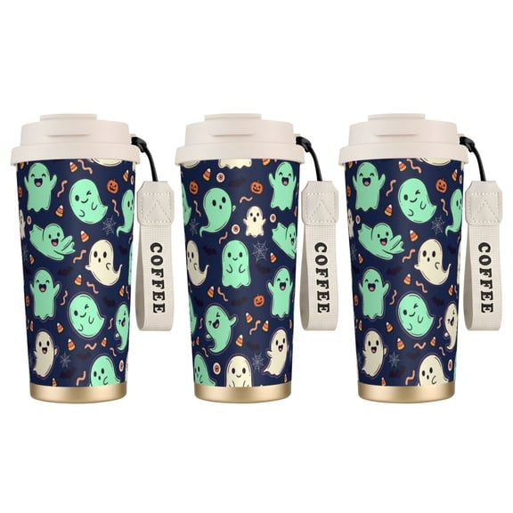 1pc Skull Tumbler 18oz Midnight Ghost & Stars, Black & White Aesthetic Halloween Drinking Cup