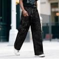thumbnail image 3 of Smawell Men's Black Tie Dye Wide Leg Cargo Jeans, Relaxed Fit Multi Pocket Streetwear Denim Pants for Casual Daily Wear, 3 of 7