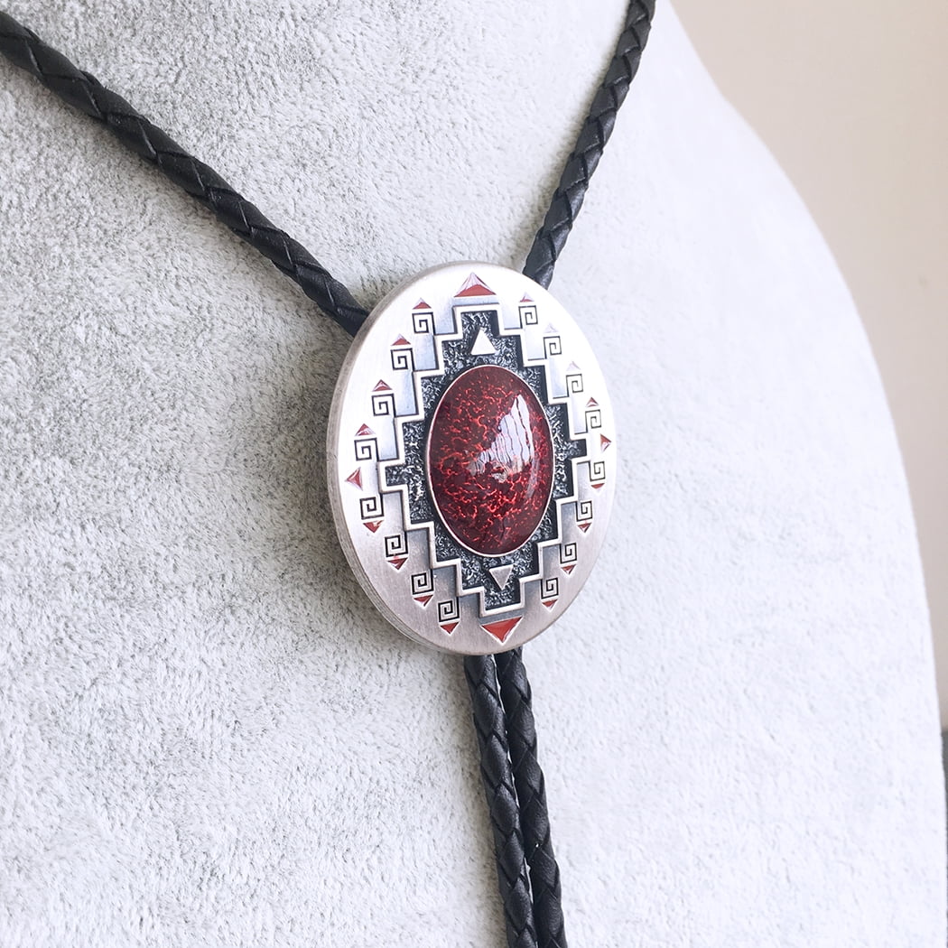 JEAN'S FRIEND Vintage Western Shout Wolf Oval Bolo Tie Cravatta