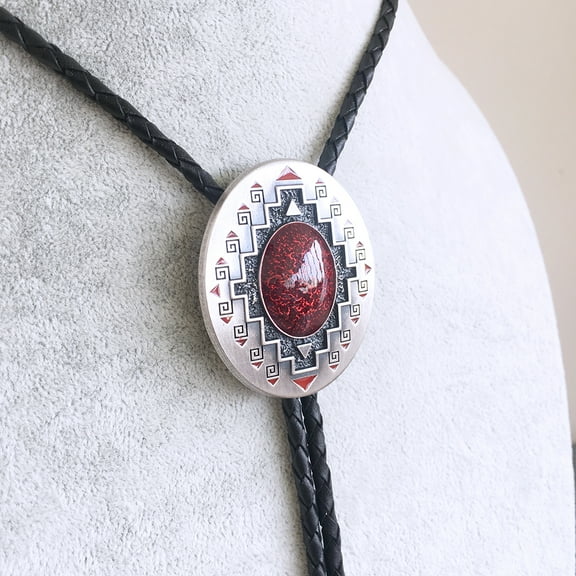 Vintage Silver Plated Southwest Cowboy Cowgirl Oval Bolo Tie