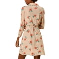 thumbnail image 2 of Vestido de camisa floral con cinturón y botones de solapa para mujer Allegra K S albaricoque, 2 of 8