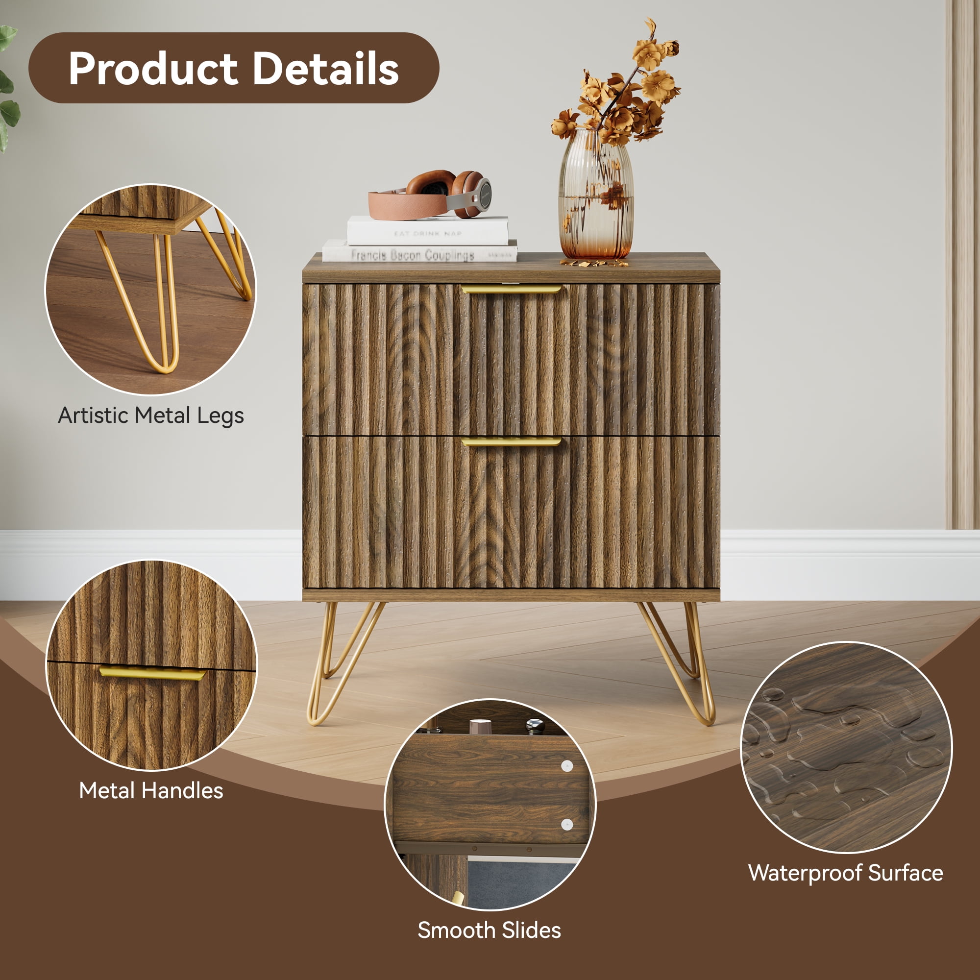 YouTrend 9 Drawer Dresser and Nightstand Sets for Bedroom,3 Piece Bedroom Dresser Set,Fluted Dressers and Nightstands, Modern Bedroom Set, Burlywood