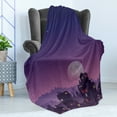 thumbnail image 4 of Cityscape Soft Flannel Fleece Throw Blanket, Old City Illustration Houses Buildings Full Moon Starry Night Sky Silhouette, Cozy Plush for Indoor and Outdoor Use, 50" x 60", Purple Navy, by Ambesonne, 4 of 5