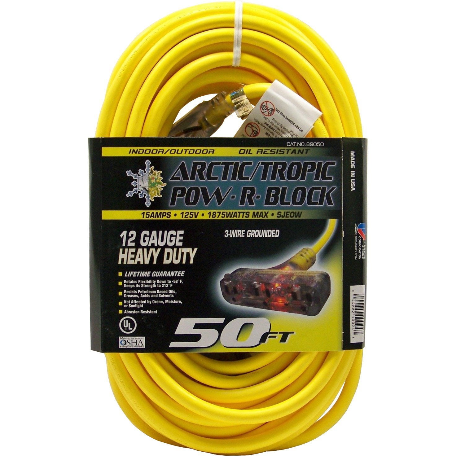 US Wire 89050 Outdoor COLD WEATHER Cord Set 12/3 Gauge 50' Length