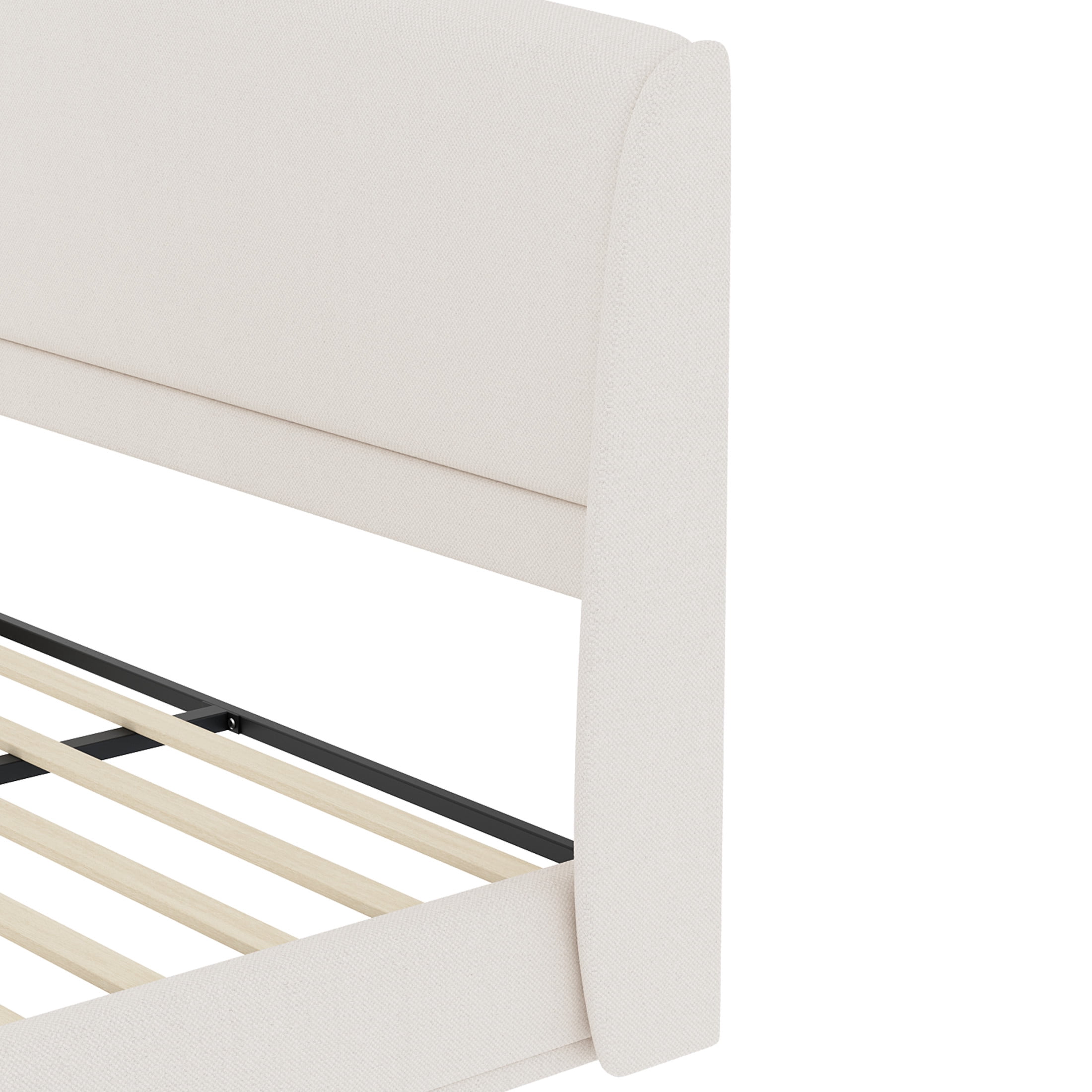 Noble House Queen Size Linen Upholstered Platform Bed with Wingback Headboard, Beige