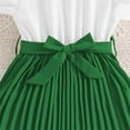 thumbnail image 6 of Weryoung Girls Summer Dress With Ruffled Sleeves Color Block Pleated Design Toddler To Big Kid Dress Lovely A-Line Dress,Green,130, 6 of 8