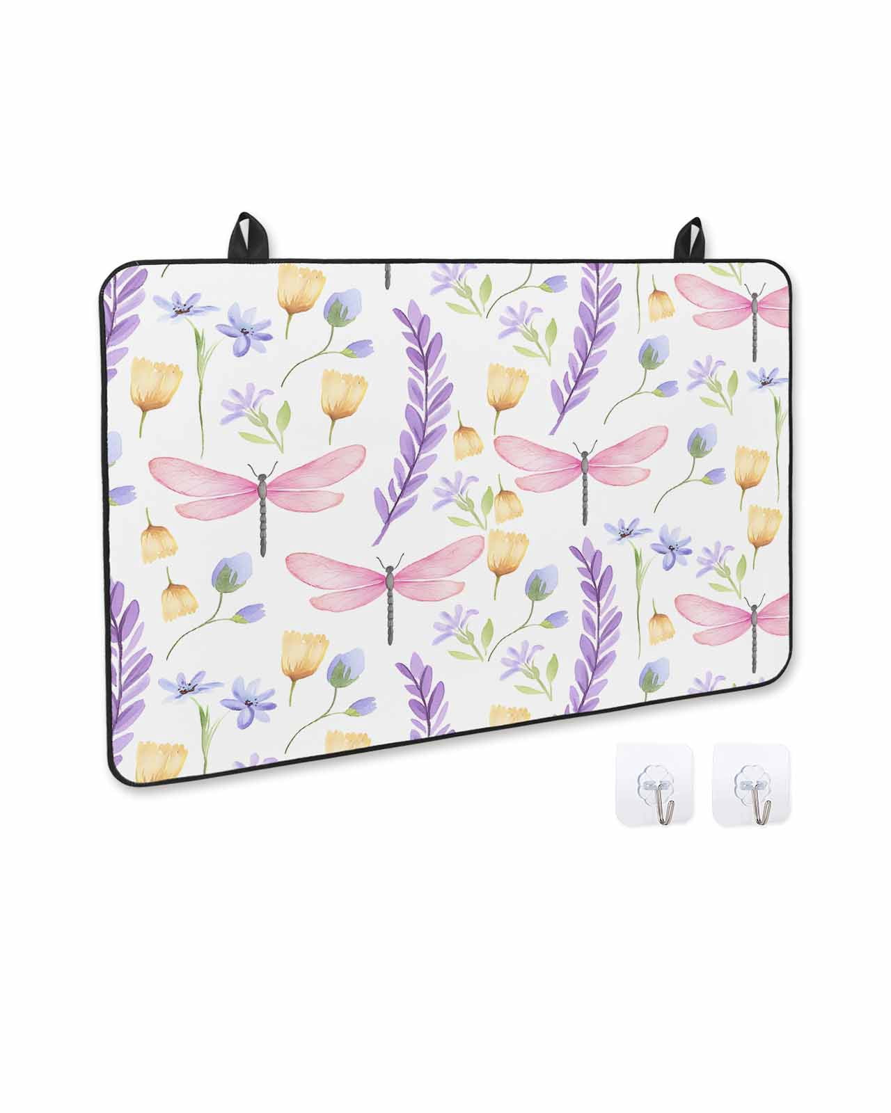 nqOlkjepod Large Induction Cooktop Protector Mat 24"x21", Purple Leaves Stove Top Covers for Electric Stove, Pastoral Dragonfly Botanical Plants Stove Burner Cover Mats, Glass Top Stove Cover