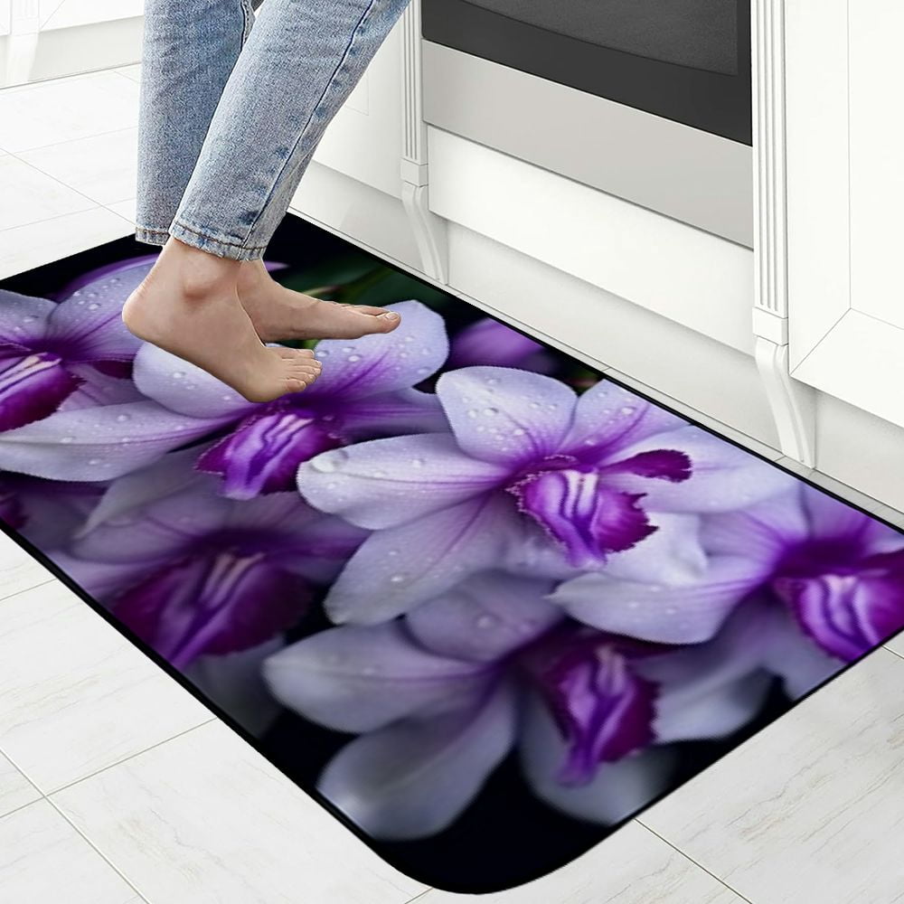 Qinduosi Decorative Door Mat, Door Mat with Non-Slip Rubber Backing, Easy Cleaning, Traps Dirt, for Entry, Patio, Garage - Orchid Purple Flowers Nature Tropical Beauty 19.68*47.24 in