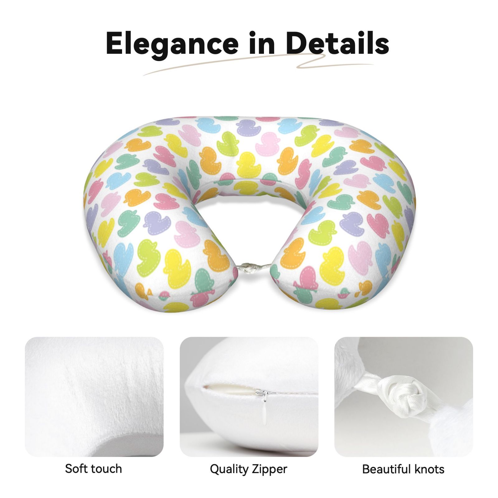 Xecao Colorful Rubber Duck Print Memory Foam Cervical Neck Pillow Versatile U-Shaped Pillows for Home,Office,Camping,Travelling,Soft Washable Cover