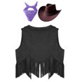 thumbnail image 4 of YONGHS Western Cowgirl Cowboy Outfit Kids Sleeveless Jacket Vest with Hat Bandana Cosplay Outfit Black&Purple 10, 4 of 5