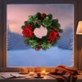 thumbnail image 2 of AYktou 11.8 Inch Christmas Wreath, Artificial Pines Needle Red Flower Berries Round Hanging Garland, Green Branches Wreath Ornaments for Christmas Tree Fireplace Staircase Door Scene Layout, 2 of 7