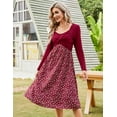 thumbnail image 5 of HA-EMORE Women's Patchwork Dress Long Sleeve Vintage Floral Patchwork Dress Flared A-Line Swing Casual Party Midi Dress, 5 of 9
