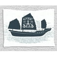 thumbnail image 1 of Vintage Boat Tapestry, Gypsy of the Sea Pirate Ship Headed to Treasure Island Vintage Style, Wall Hanging for Bedroom Living Room Dorm Decor, 60W X 40L Inches, Dark Blue Grey White, by Ambesonne, 1 of 1