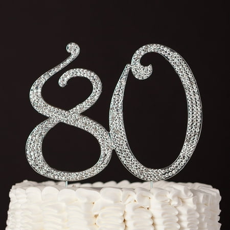 80 Cake Topper for 80th Birthday Anniversary Party Supplies & Decoration Ideas (Silver)