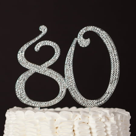 80 Cake Topper for 80th Birthday Anniversary Party Supplies & Decoration Ideas (Silver)