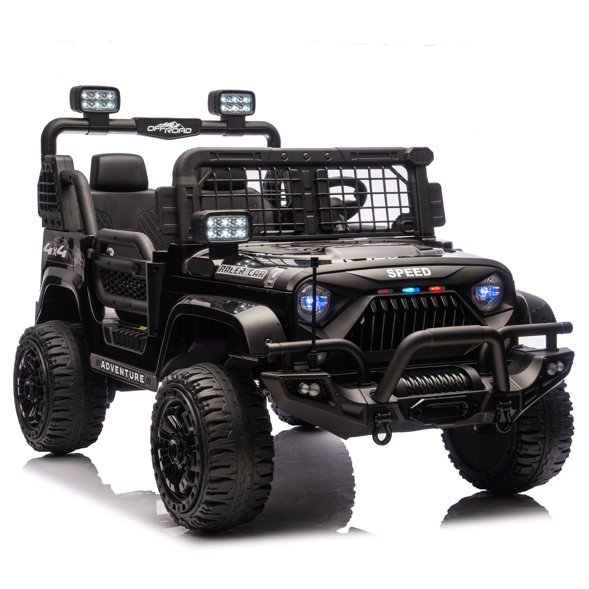 Bikes 24V Two-seater Ride On Electric Truck Car W/Parents Control,2wd,Four-wheel Suspension, 8.66in Ground Clearance, LED & Searchlights, Bluetooth, Music, Provide 3.11-4.97MPH Speed For Ki