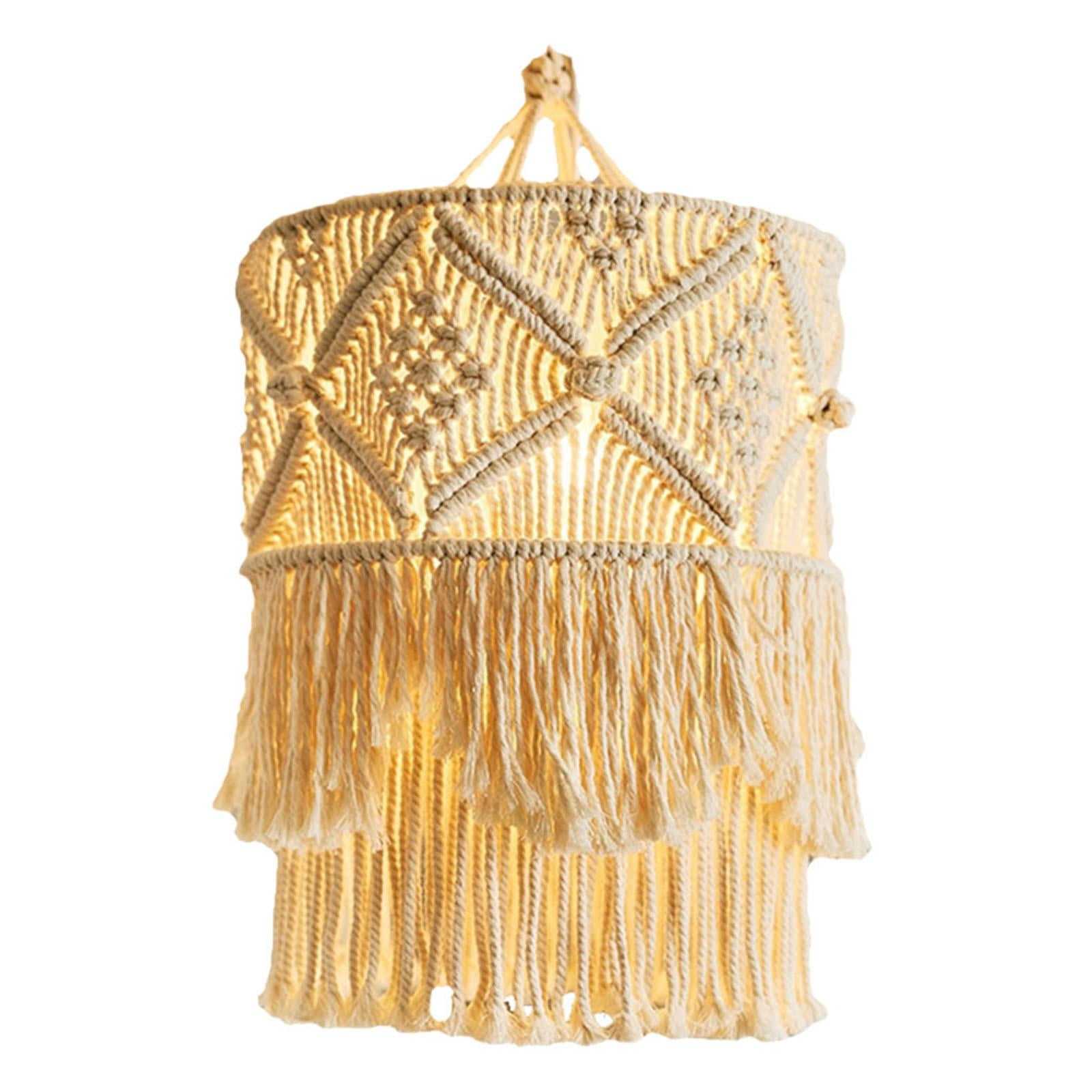 Macrame Tassel Lamp Shade Woven Bohemian Hanging Lampshade Cover Removable Hotel Nursery Party Decor