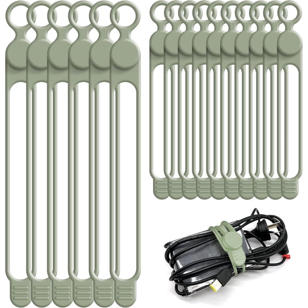 30 bridas de silicona Nearockle para agrupar cables de auriculares, cargadores de teléfono y ordenador. Organizadores de cables reutilizables para el hogar, la oficina, la cocina y la escuela (6