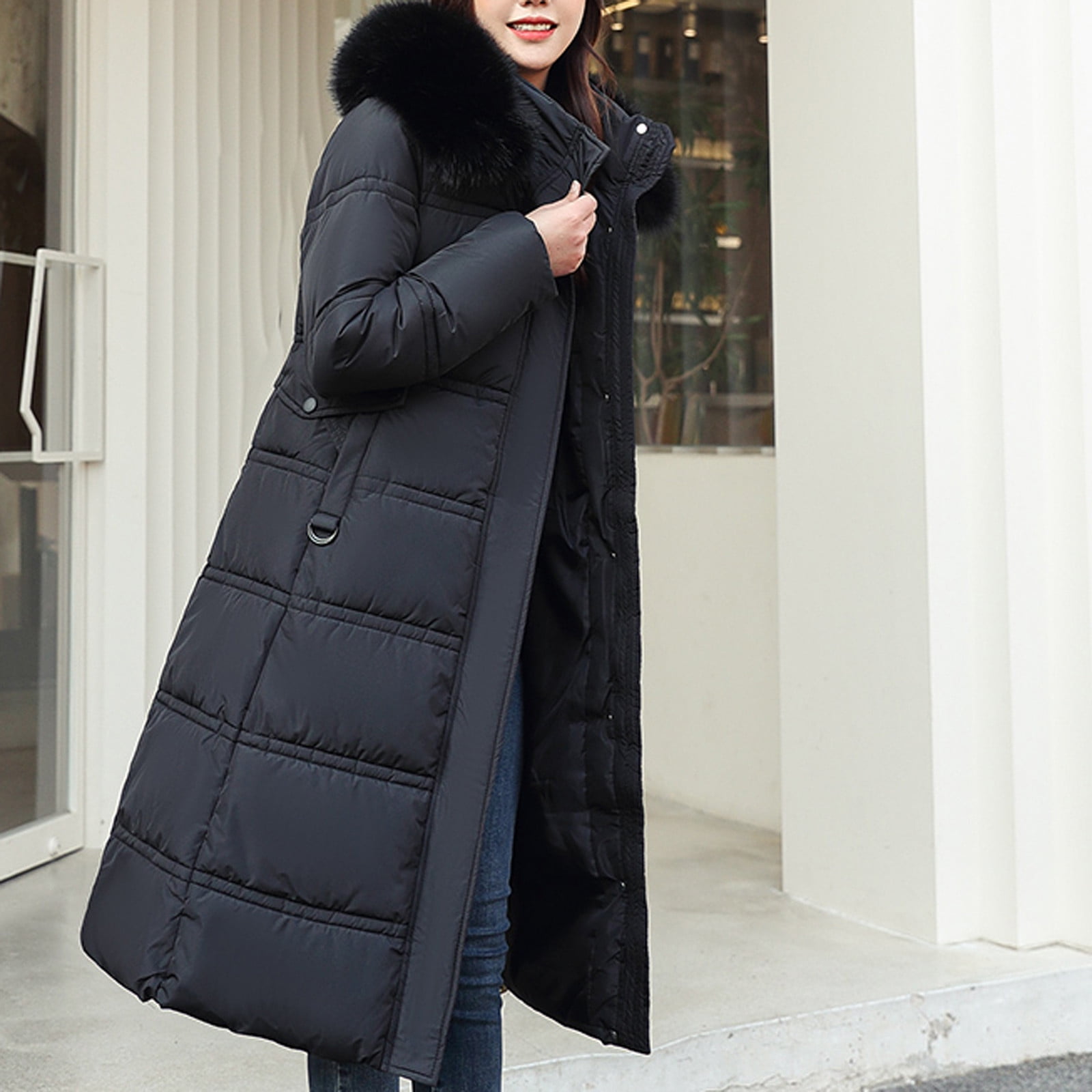 ジャケット・アウター FORSOMEONE LONG PEA COAT Fall Jackets For Women Fashion Full Zip Down Puffer Jacket Long